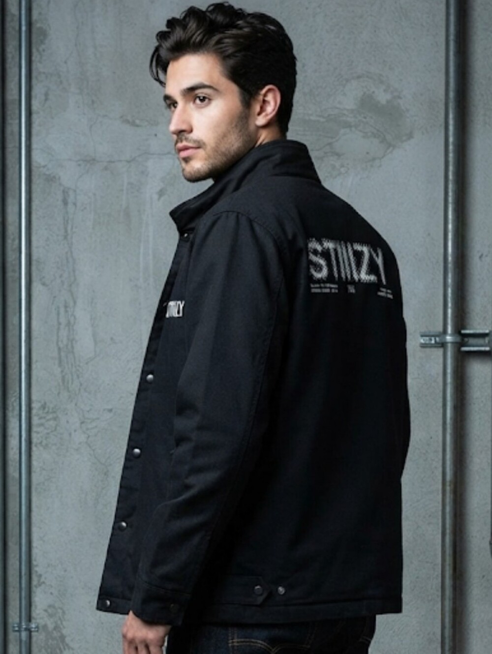 Rare Stiiizy 2017 "Quality Goods" Canvas Work Jacket Black/ White Graphic Large